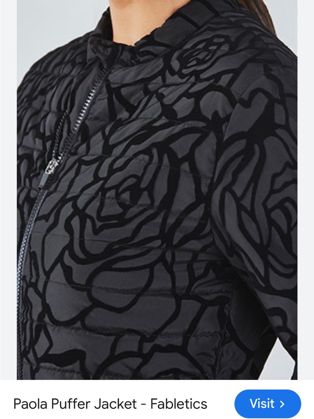 Fabletics Black Gray Floral Quilted Zip Front Jacket - Picture 7 of 8